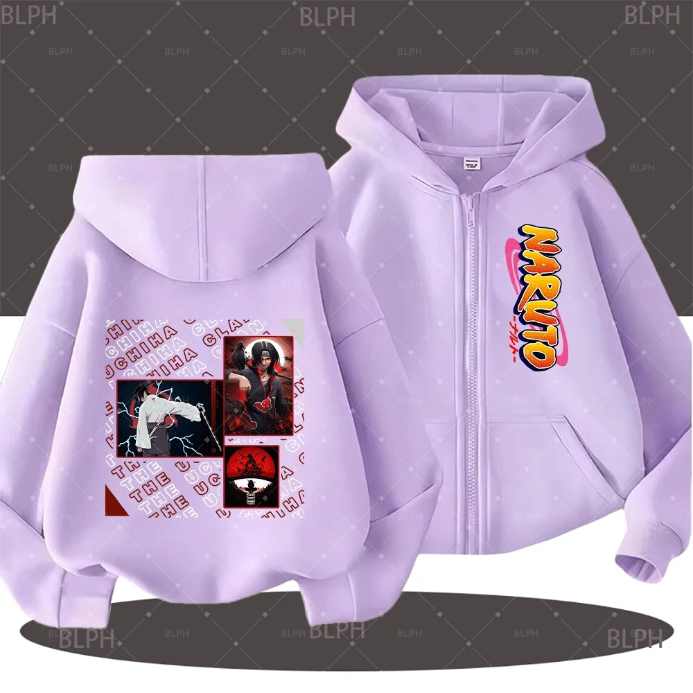 Sudadera con capucha y cremallera de Naruto de alta calidad para parejas, sudadera familiar a juego, elegante y cómoda, con elementos de anime
