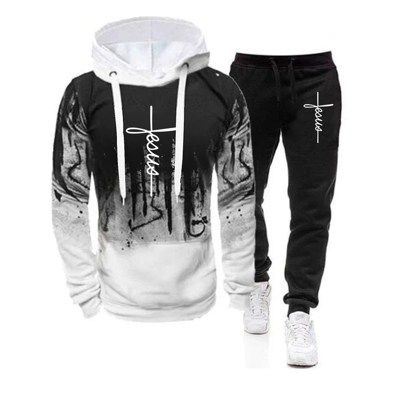 Men\'s Set Hoodie Sets Men Tracksuit Sportswear Hoodies+Sweatpant 2 Pieces Autumn Winter Male Warm Clothing Pullover Sweatshirts