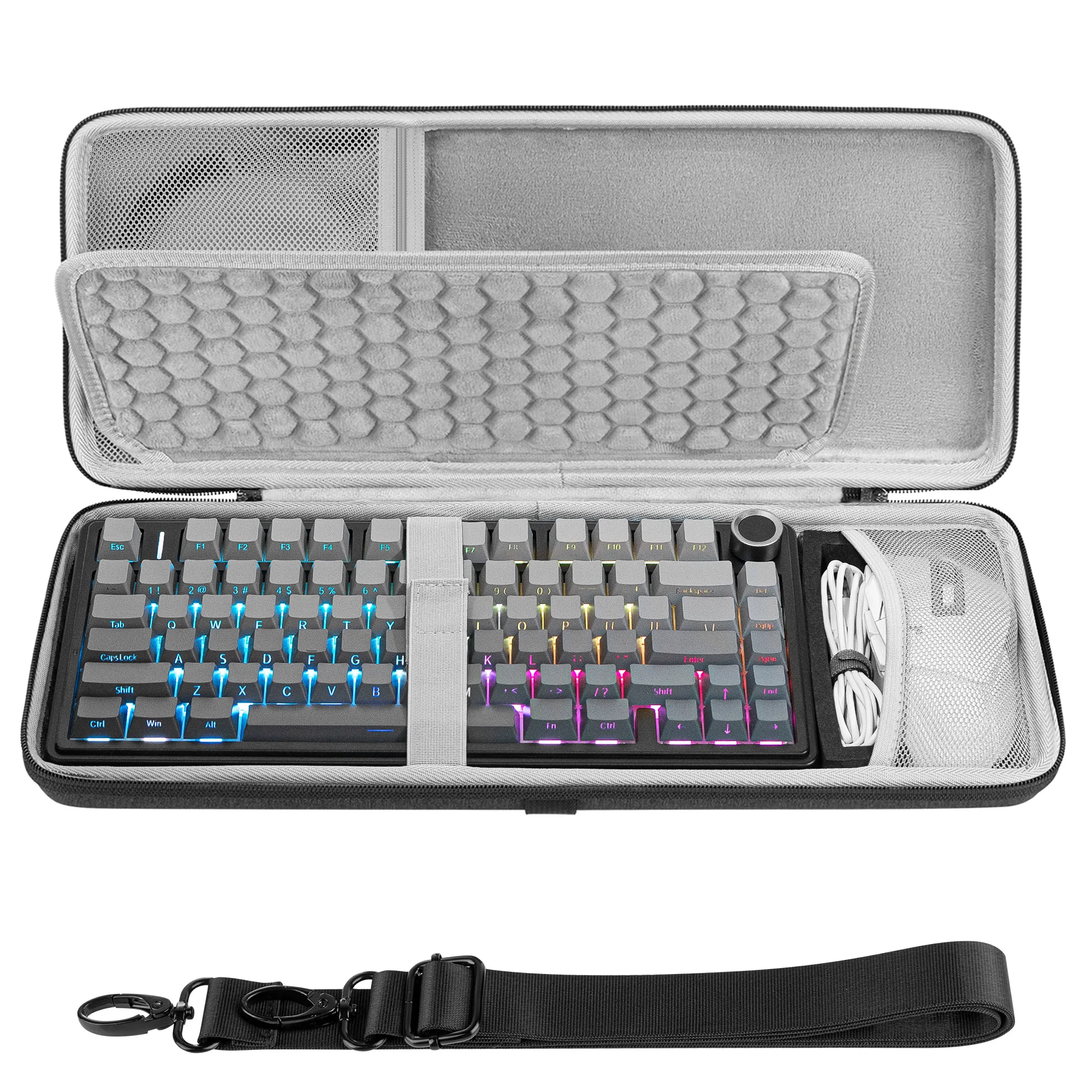 Geekria Hard EVA 75% Keyboard Mouse Combo Case for AULA F75 Pro Keychron K2 Q1 ROG Azoth EPOMAKER TH80 84 Keys 2-in-1 Travel Bag