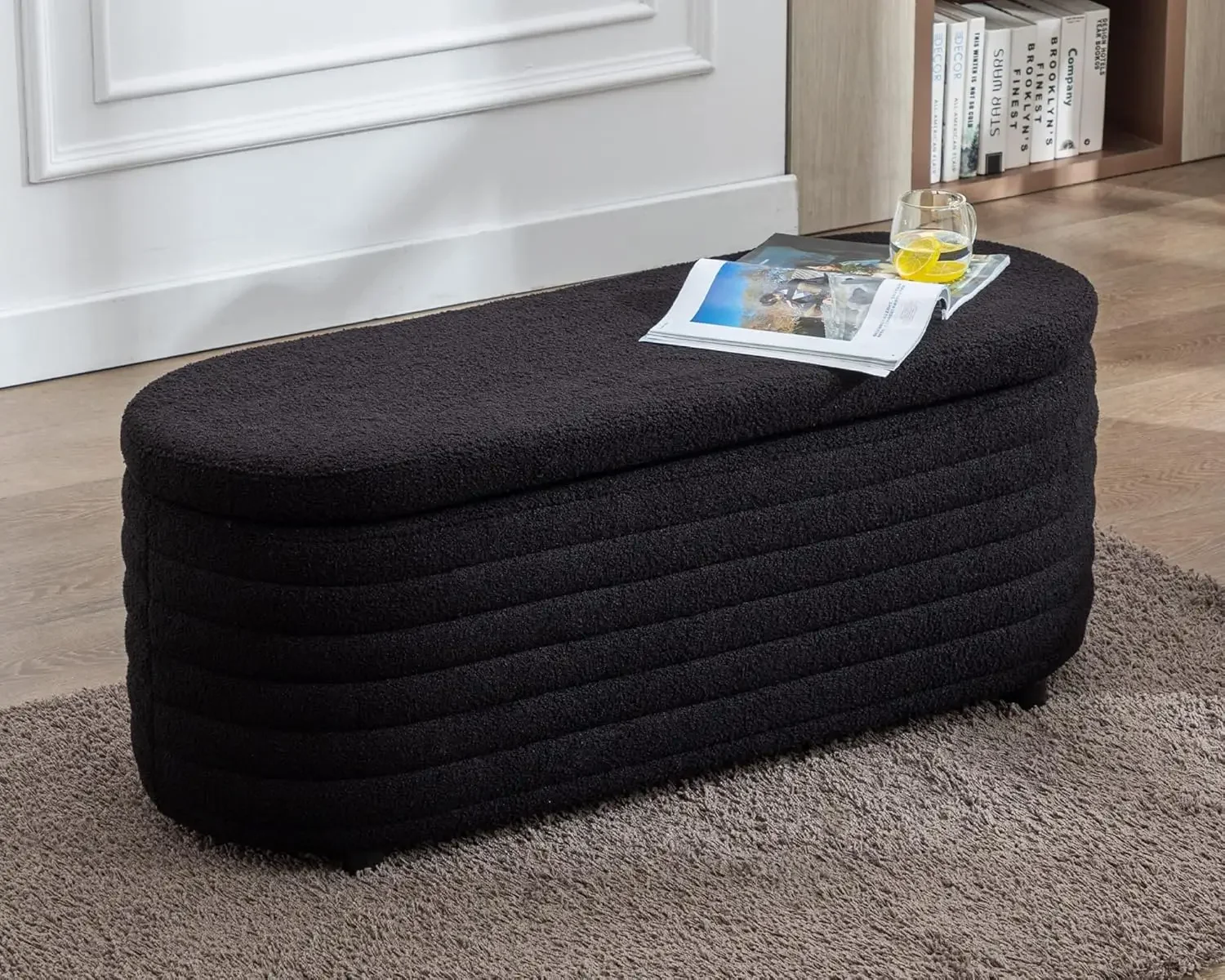 Storage Bench Upholstered Fabric Storage Bench End of Bed Stool with Safety Hinge for Bedroom, Living Room, Entryway