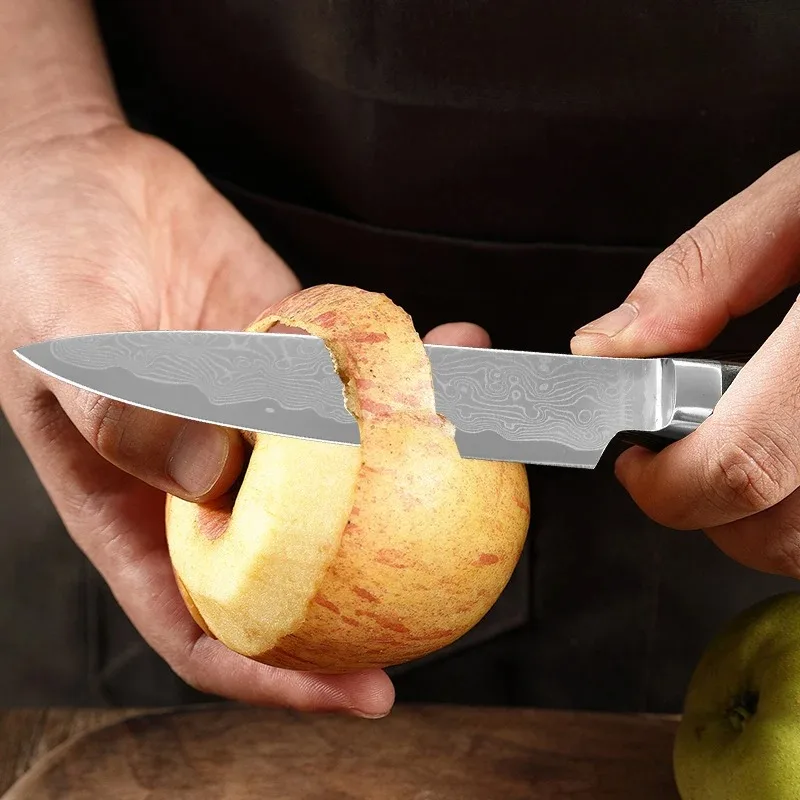 มีดผลไม้ มีดทำครัวดามัสกัส มีดหั่นเนื้อ มีดปอกเปลือกสำหรับหั่นผัก มีดสับ มีดทำครัวด้ามจับ G10