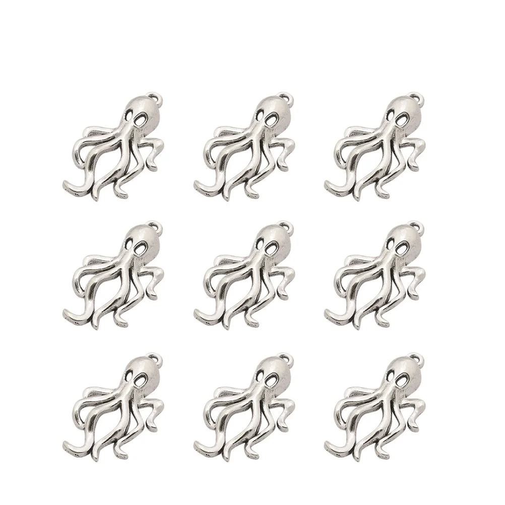 

50 Pcs Miniature Retro Small Octopus Jewelry Jewellery Alloy Pendant Charm Pendants Silver