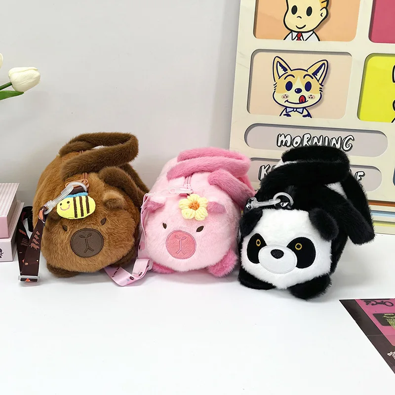 2024 New Cute Plush Capibala Capybara Doll Crossbody Bag Children's Cartoon Shoulder Messenger Bag Portable Commuting Handbag