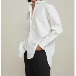 Spring and Summer Casual Tops Loose Lapel Long Sleeve A-Line White Shirt for Women