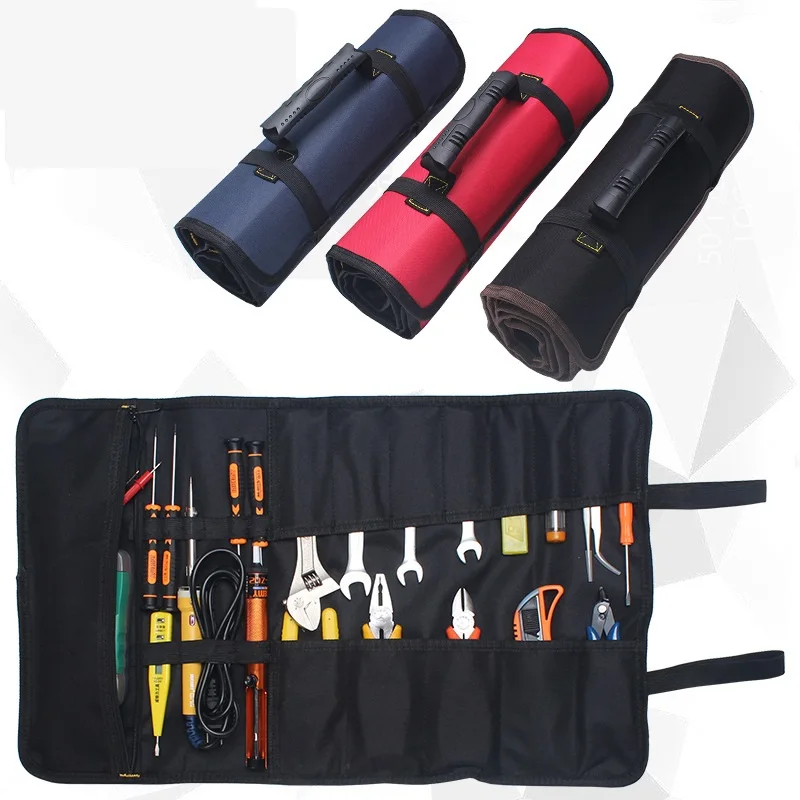Heavy-Duty Electrician Tool Bag – Reel-Style Organizer with Reinforced Drum, Water-Resistant Canvas for PC Repair & Wiring Work