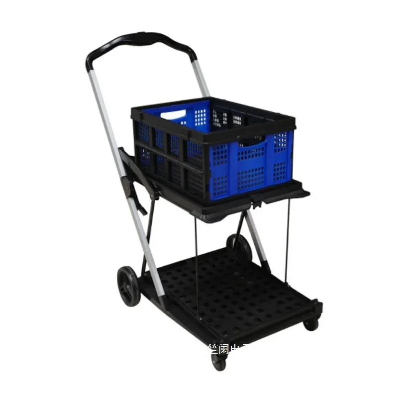 

Double layer shopping cart portable folding cart trolley household large capacity