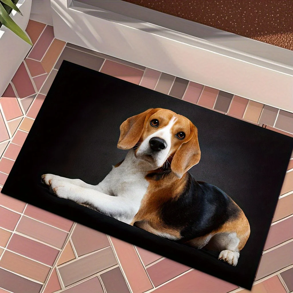 Cute Beagle Dog Doormat, Realistic Puppy Welcome Rug, Black Pet Lover Floor Mat, Non-Slip Entryway Carpet, Animal Home Decor