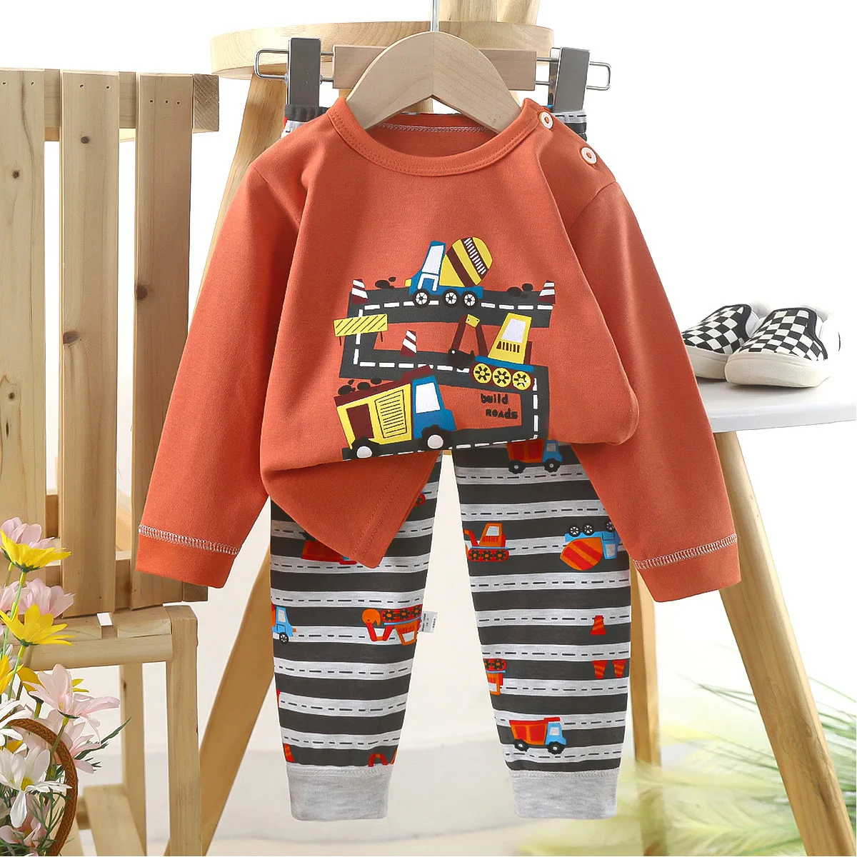 Pijamas informales de algodón cálido para niños, camiseta de manga larga con Oso de dibujos animados, Tops y pantalones, conjuntos de ropa de dormir para bebé, Otoño, nuevo