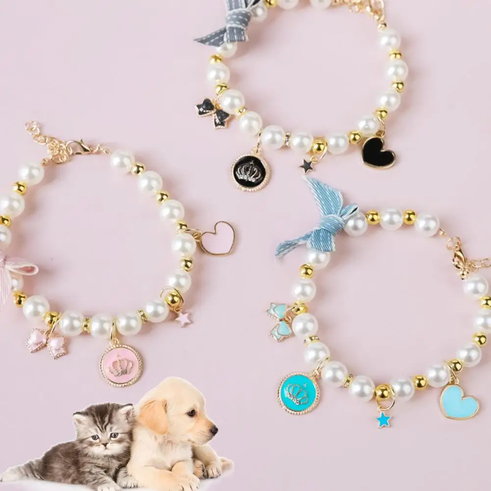 Cat Necklace Eye-catching Faux Pearl Pendant Kitten Neck Circle Elegant Shiny Surface Dress-up Dog Necklace Pet Accessories