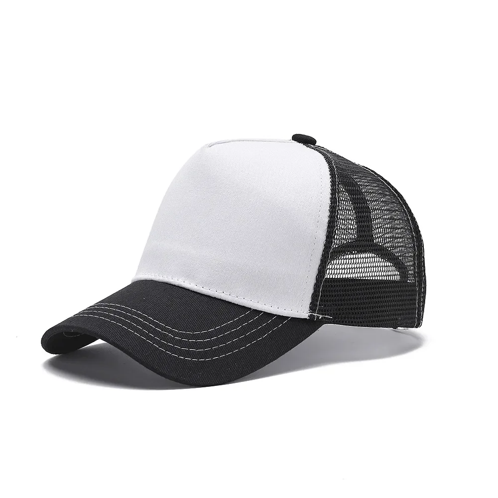 Custom Logo Basic Solid Color Mesh Breathable Baseball Cap Summer Sunshade Mesh 5 Panels Trucker Driver Cap Wholesale