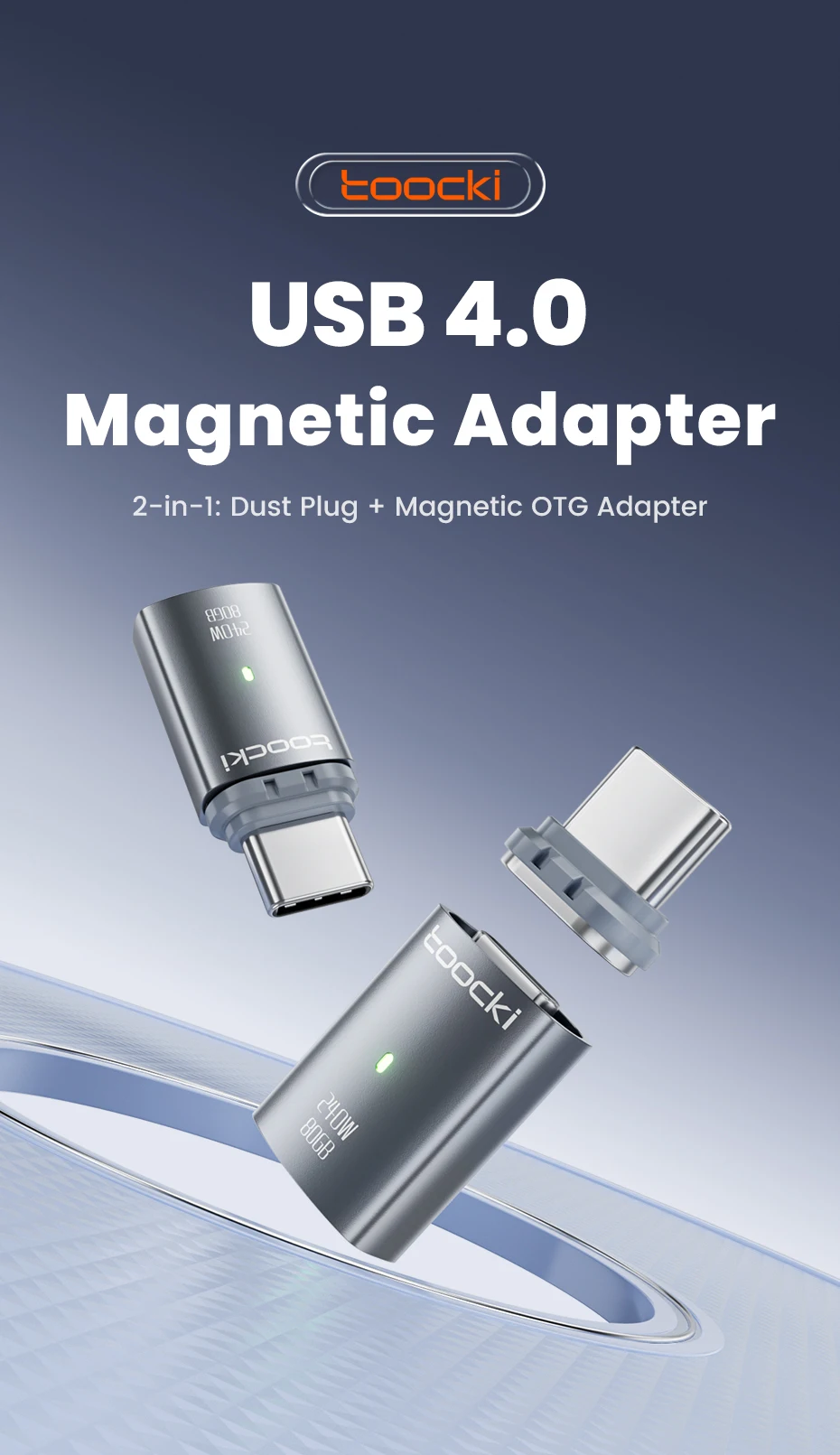 Toocki Magnetischer 240W Adapter OTG Typ C auf Typ C Weiblich zu Männlich USB4.0 80Gbps Schnellladung USB C zu Typ C Konverter – Detail 1