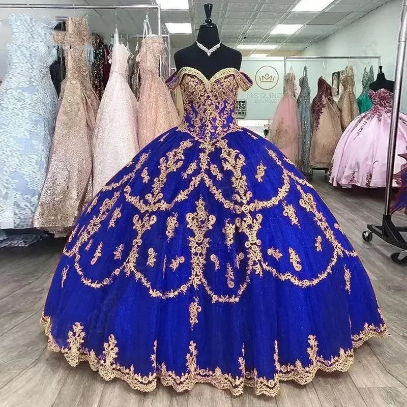 Vestido De quinceañera con apliques, hasta el suelo, hombros descubiertos, corsé De tul, túnicas De Mariee, dulce 16, vestido De graduación, Vesti