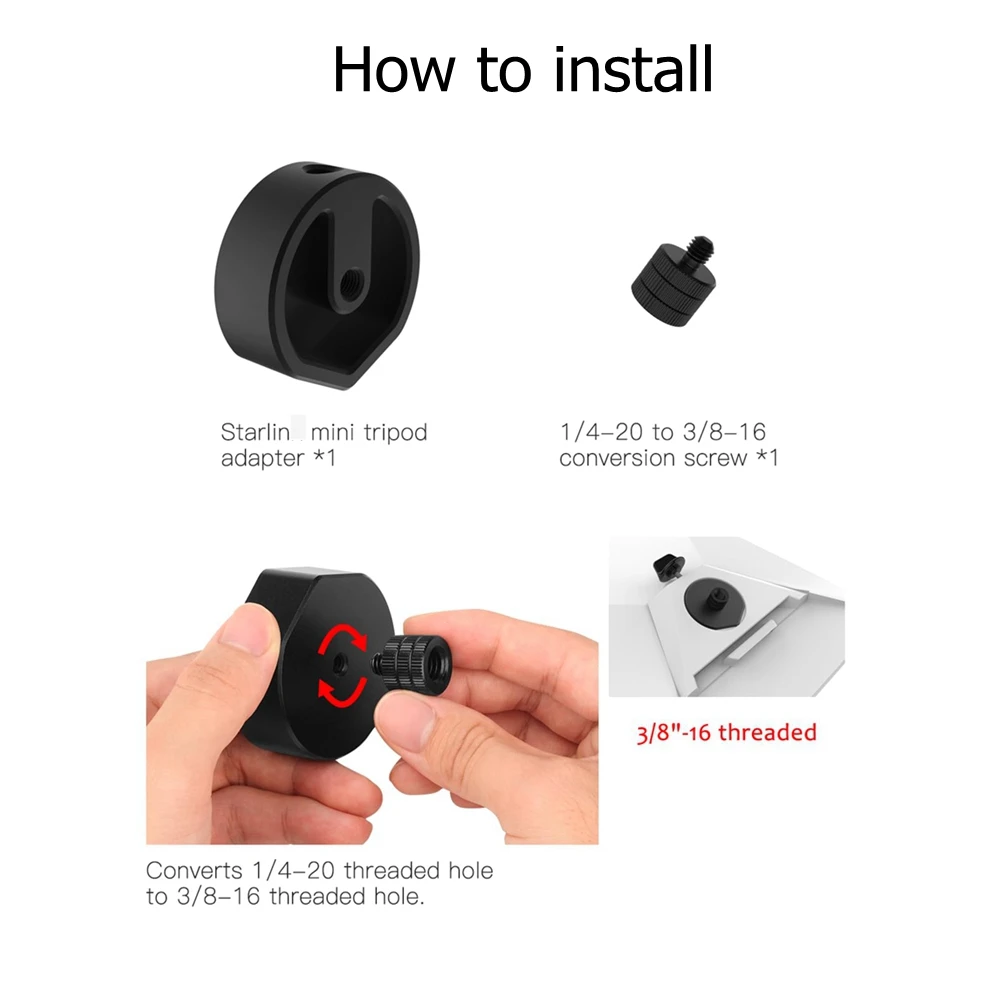 1/4 Screw Tripod Adapter for 2024 Starlink Mini Aluminum Pipe Adapter Non-slip Anti-loosening For Starlink Mini Accessories