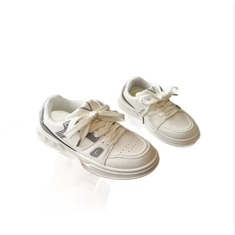 รองเท้าผ้าใบลำลองแบบยูนิเซ็กซ์ รุ่นใหม่ประจำฤดูใบไม้ร่วงปี 2025 สำหรับเด็กผู้ชายและเด็กผู้หญิง ระบายอากาศได้ดี สีขาว ไซส์เด็ก 26-37