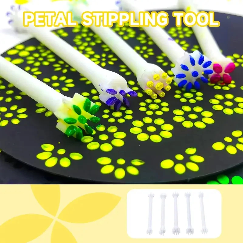 Kit d'outils de pointillage floral, stylo de peinture par points, outil de gaufrage, stylo tampon artistique, motifs DIY Graffiti Fleurs Papillons Lune