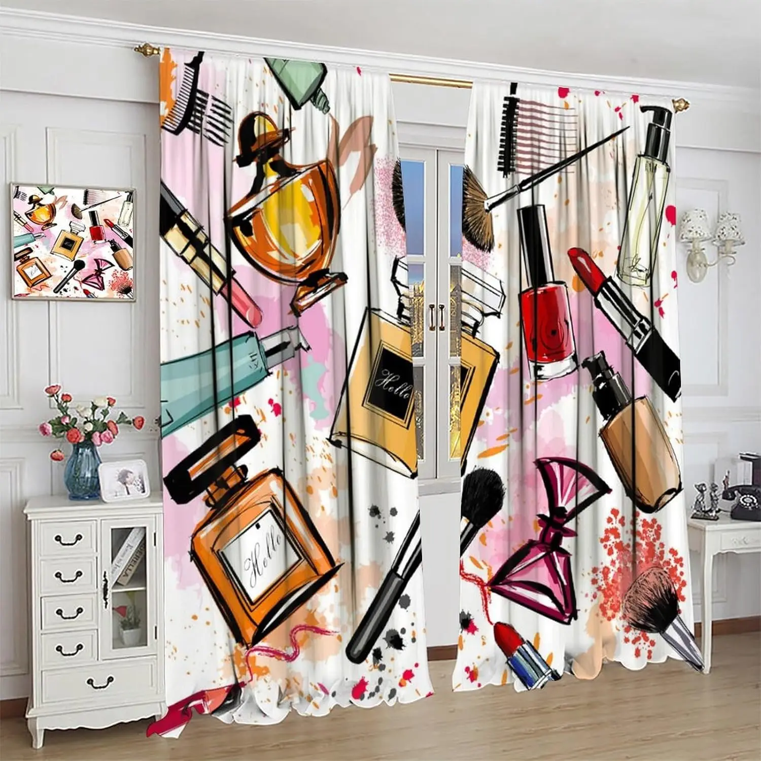 Fashion Girls Blackout Curtains Woman Lipstick Perfume Romantic Modern Art Printed Window Drapes for Madam Bedroom Decor Fabric