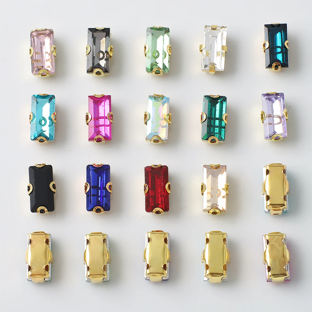 20Pcs 5x10mm Rectangle Shapes Crystal Glass Loose Rhinestones Golden Claw Sew on Gemstones For Garment Clothing Accessories