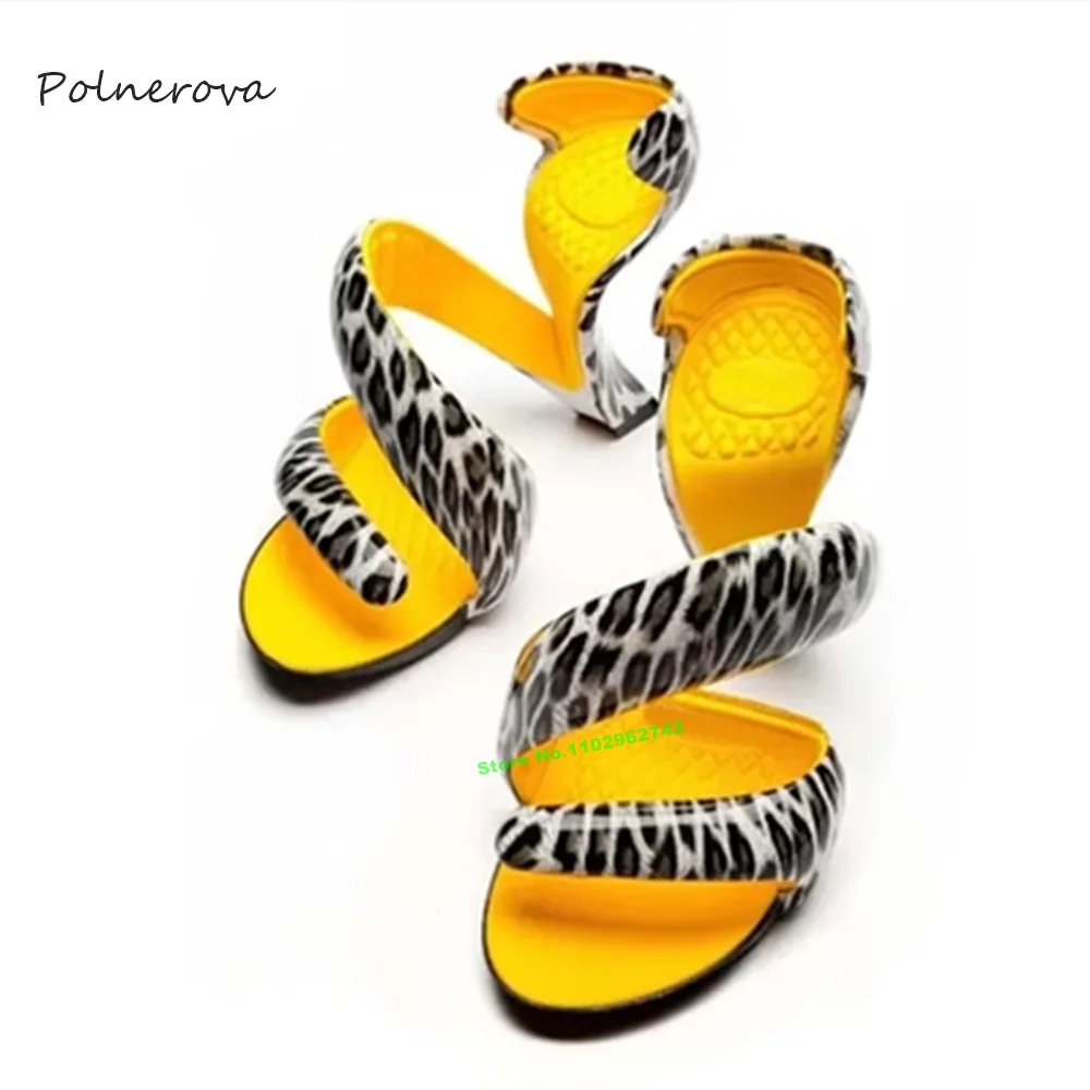 Sexy Snake Strange Style Sandals Mixed Colors Chunky Heel Sandals Runway Nightclub Shoes for Women 2023 Summer Novelty Fashion