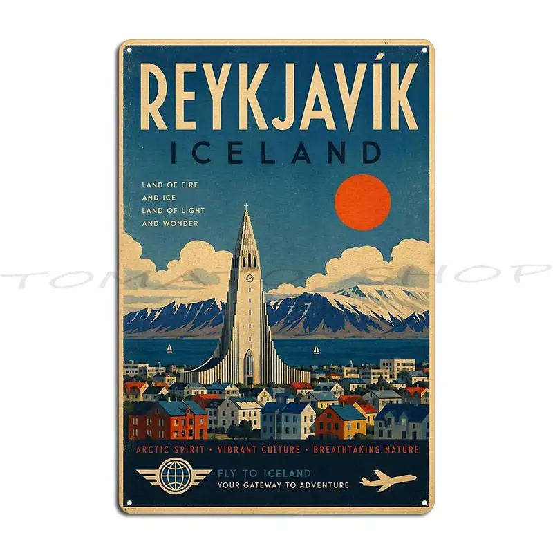 Reykjavik Iceland Travel Metal Sign Cinema Cave Party Cinema Create Tin Sign Poster
