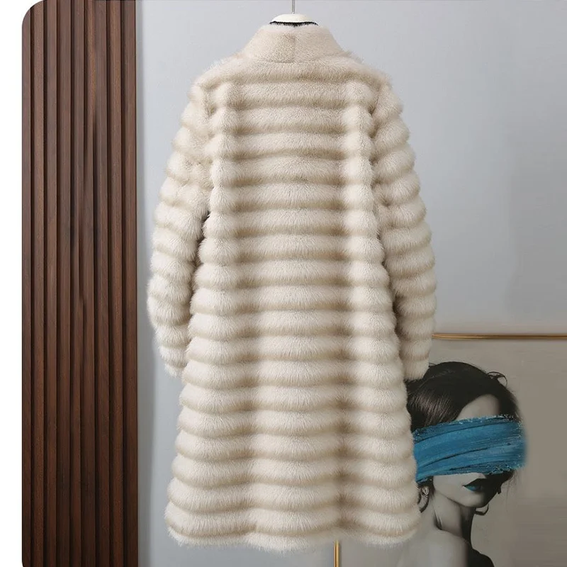 Mode namaakbont jas voor dames jas met lange mouwen dikke warme vrouwelijke bovenkleding chique tops vrouw winterjassen faux nertsen bontjas