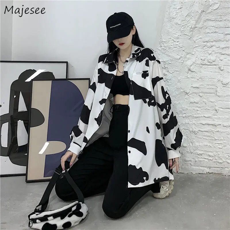 Shirts Women Long Sleeve Cow Printed Lovely Popular Hip Hop Leisure Fashion Womens Sun-proof 2020 Autumn New Stylish Streetwear