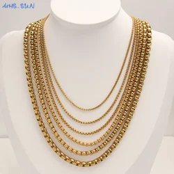 MHS.SUN Hiphop Square Pearl Chain Necklaces Stainless Steel Basic 2/3/4/5MM Width Gold Color For Men Solid Metal Jewelry