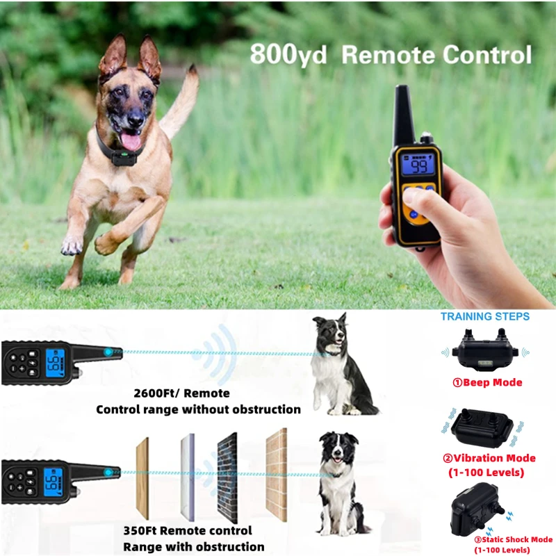 VIP Electric Dog Training Collar Waterproof Dog Bark Collar Pet With Remote Control Rechargeable Anti Barking Device Equipment