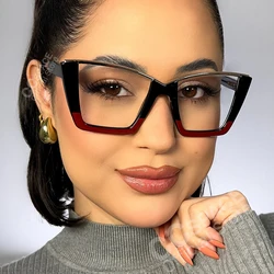 57014 New Square Half-Frame Anti Blue Light Computer Eyeglass Frame Women Fashion Spring Hinge Optical Transparent Spectacle