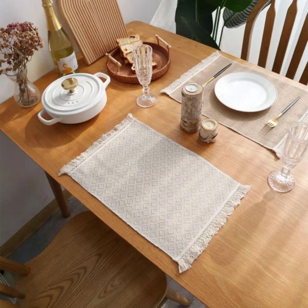 Soft 1 pcs Household Party Supplies Cotton Linen Fringed Placemats Table Decor Table Mats Napkin