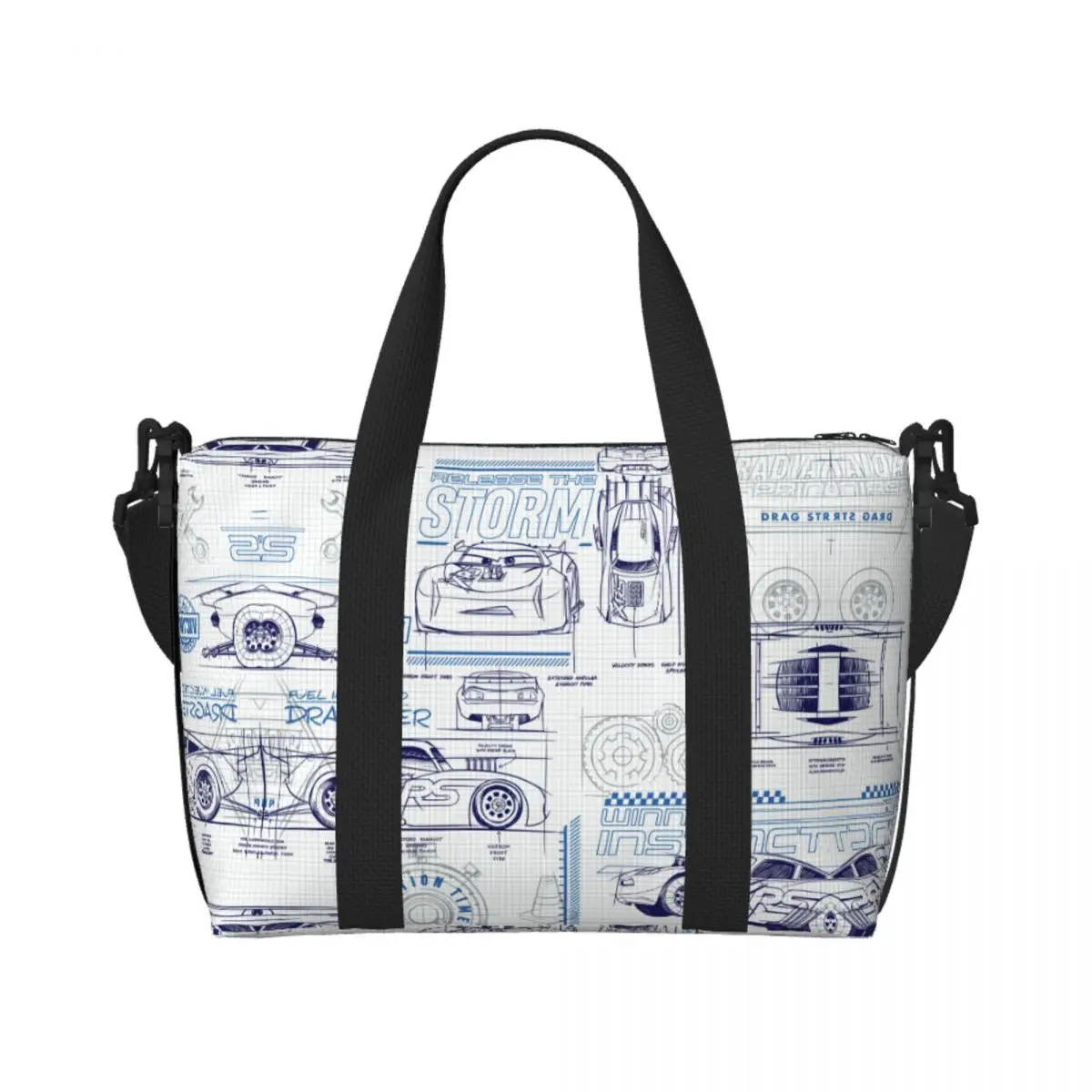 

Custom Cars Schematic Racing Pattern Beach Tote Bag Women Extra Large Gym Carry On Travel Shopping Bags