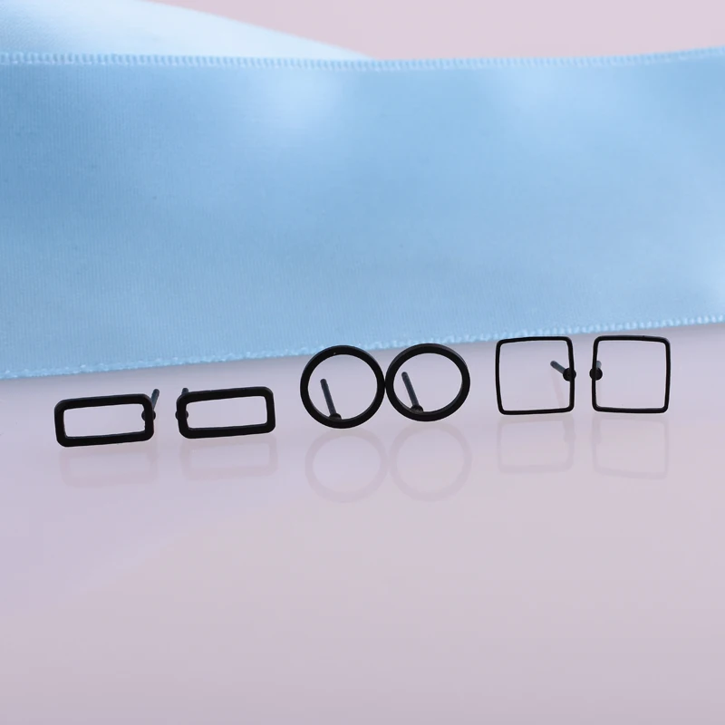2026 New 3 Colors Simple Women Stud Earring  Geometric Elements Hollow Round/Rectangle/Square Earrings Cheap Jewelry Wholesale