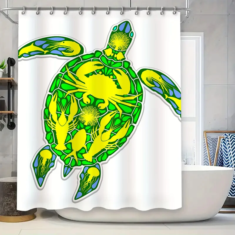 

Bright Green Turtle Shower Curtain Stained Glass Art Decor for Bathroom Renovations Home Décor by TaurusDuan Designs