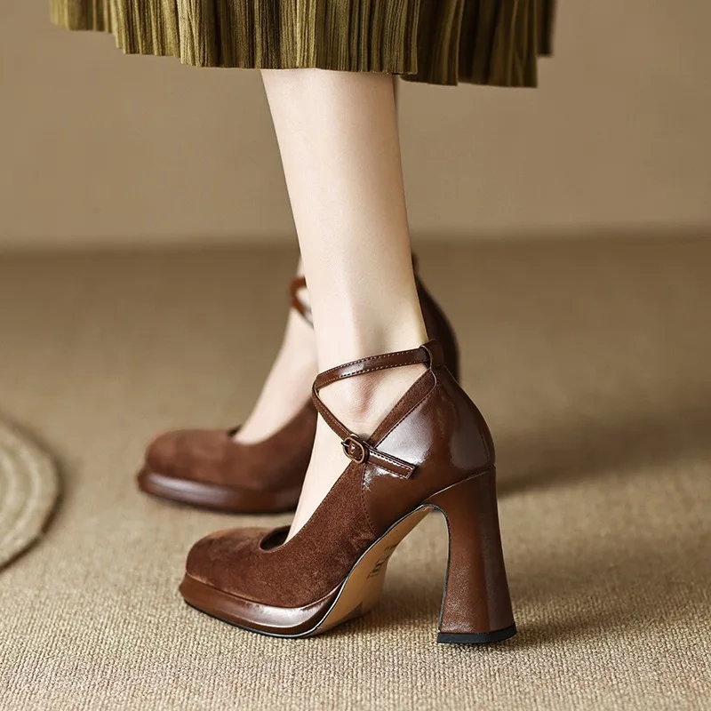 

Women High Heel Shoes Elegant Fashion Thick Soled High Heels Retro Shallow Mouth Banquet Party Wedding Shoes Zapatos De Mujer