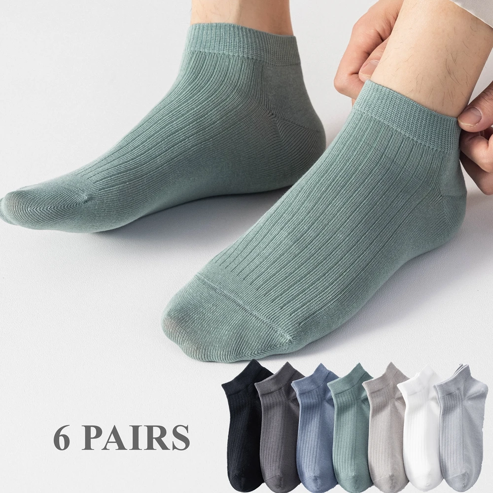

6 Pairs Men Cotton Socks High Quality Cotton Summer No-show Invisible Socks Man Solid Autumn Ankle Socks Breathable
