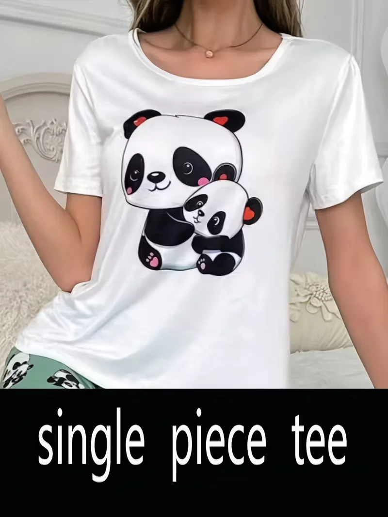 

Summer Breathable Cute Panda Graphics Pattern Y2k Printed Short-sleeved T-shirt Women Casual Round Neck Comfortable Loose Tees