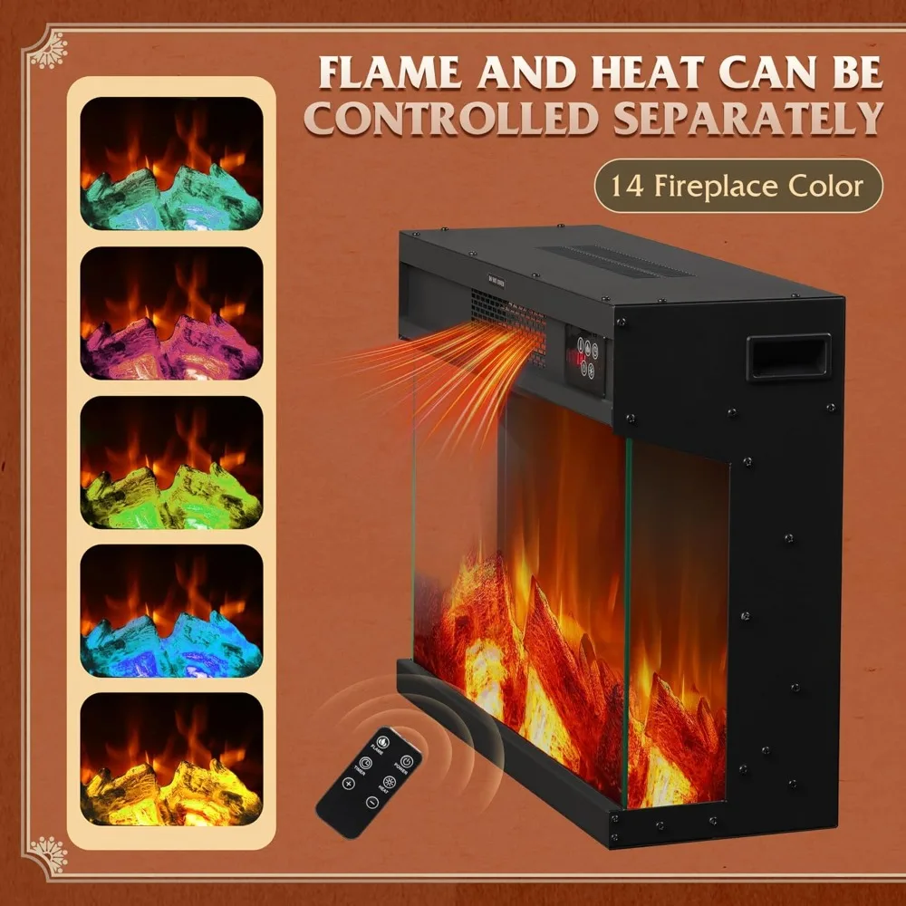 3-Sided Glass Electric Fireplace TV Stand - Entertainment Center for 65 TVs, 14 Color Flames & Adjustable Storage