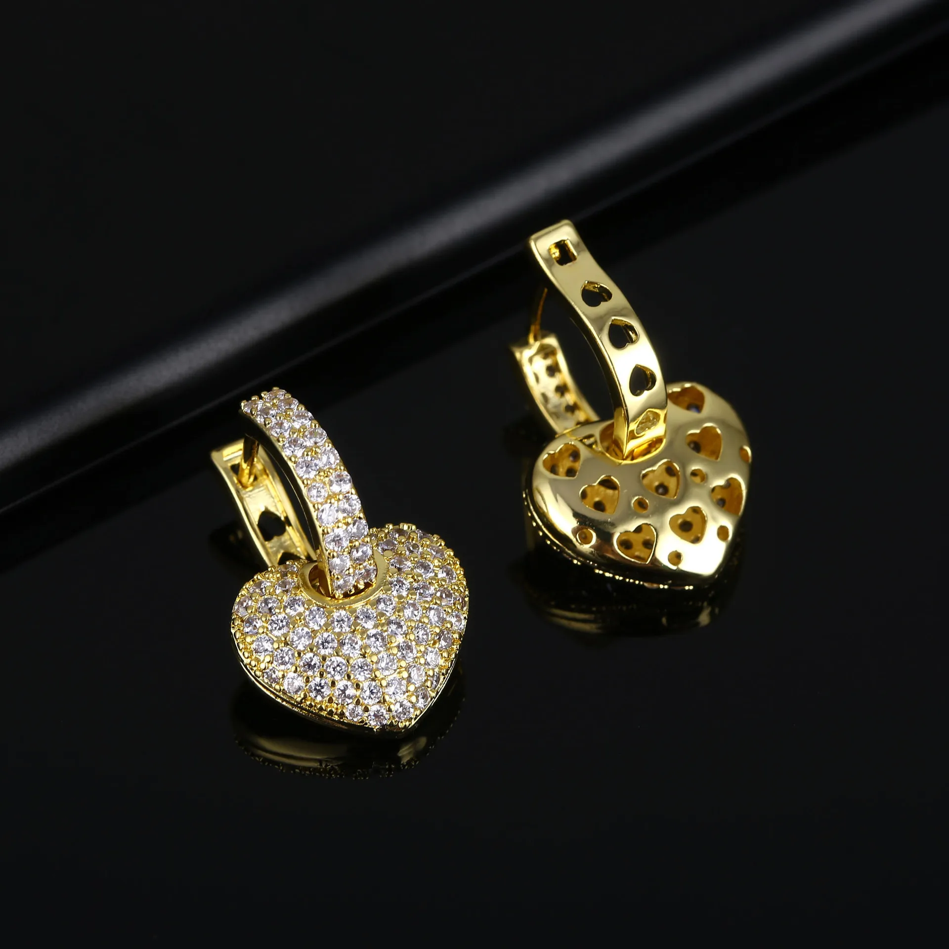 SIPENGJEL vintage Large Heart Pendant Earrings Geometric Romantic Full Zircon Drop Hoop Earrings For Women Wedding Jewelry