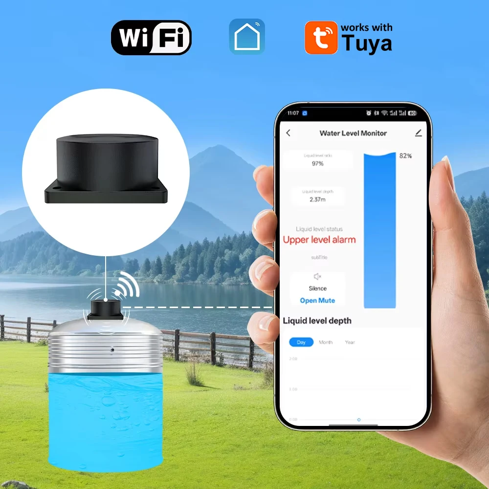 Tuya WiFi Liquid Level Monitor Sensor Tank Level Monitor Mobile with Real-Time Alarms APP Remote Control Indoor Household Alarm
