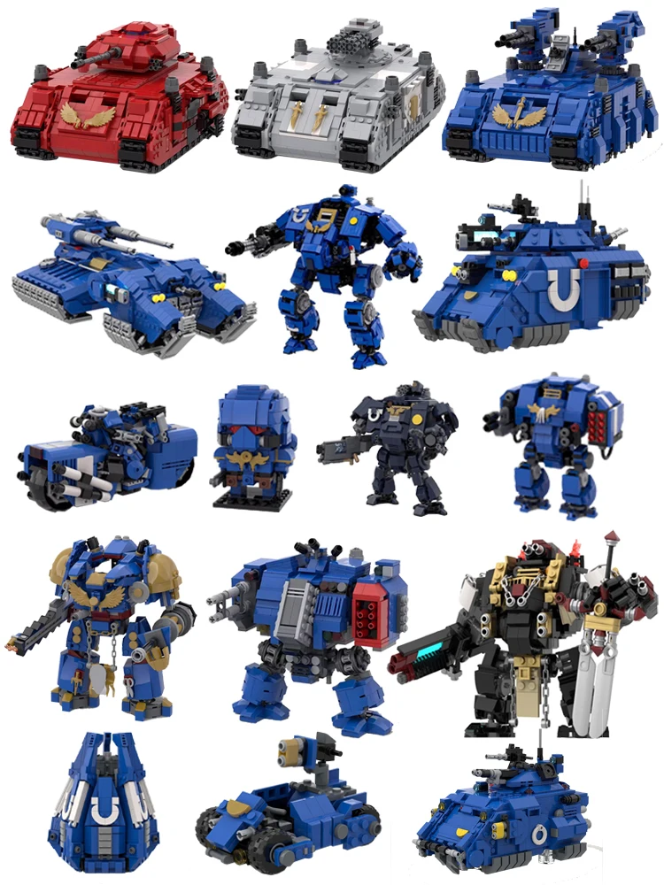 Bricklink MOC Battle Militaire Tank Land Raider Game Robot Redemptor Dreadnought Mecha Warrior Sets Bouwstenen Kid Speelgoed Gift - afbeelding 2