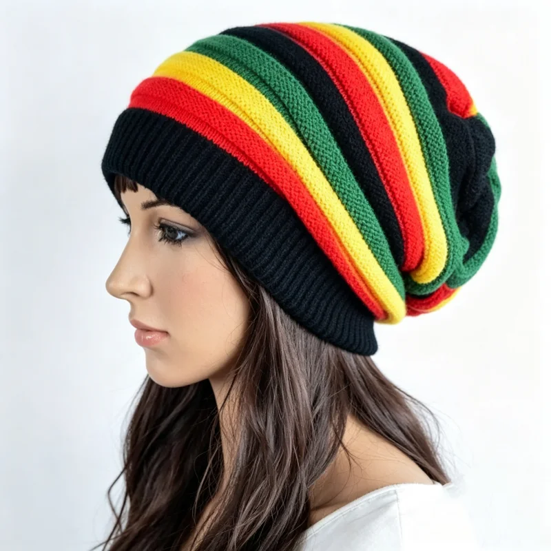 Winter Warm Knitted Hat Men Women Colorful Rainbow Stripe Printed Beanie Cap Jamaican Bob Rasta Caribbean Reggae Baggy Beret Cap