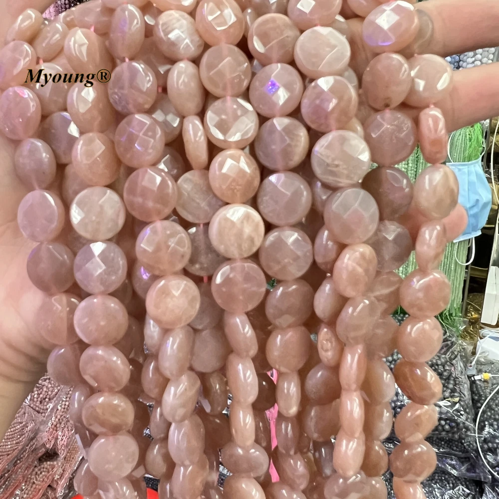 12MM Faceted Round Natural Peach Sunstone Slice Space Beads For DIY Jewelry Making MY230591