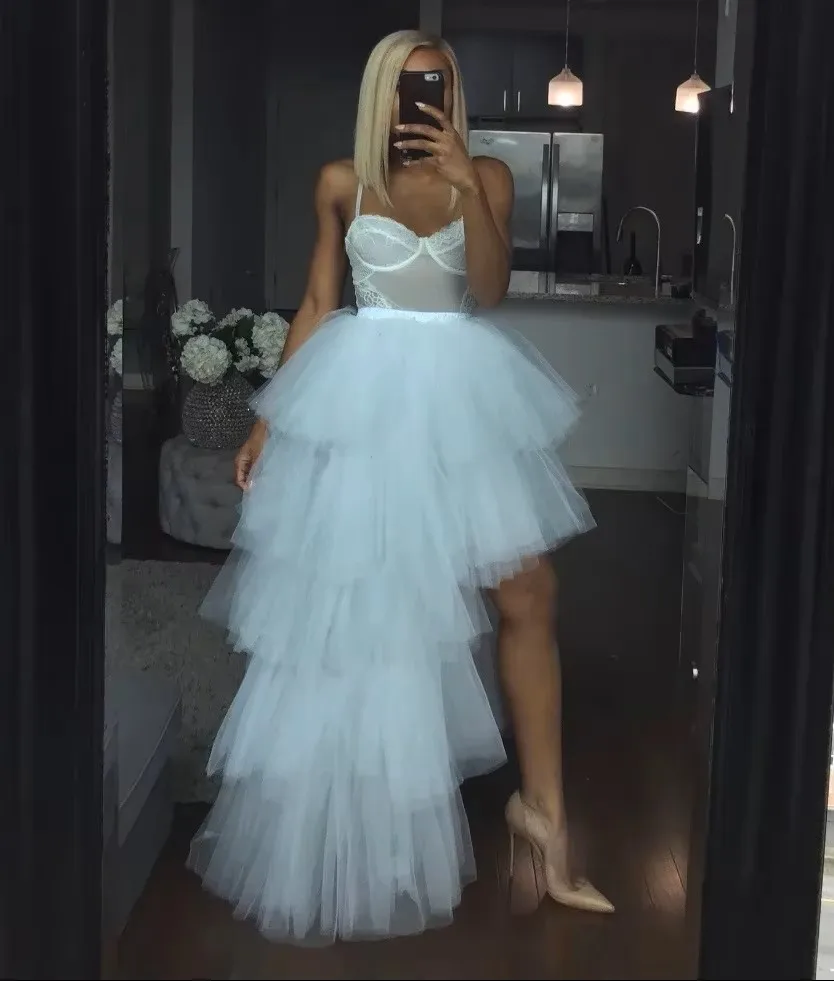 Handmade Lolita Layered Tulle Bridal Skirt High-Low Irregular Hem Fluffy Elastic Waistband Multi-Color Petticoat GT02