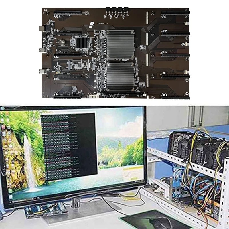 X79 BTC Mining Motherboard+SATA Cable+Switch Cable 10XPCIE 8X GPU Slot LGA 2011 DDR3 MSATA SATA For ETH Miner Mining