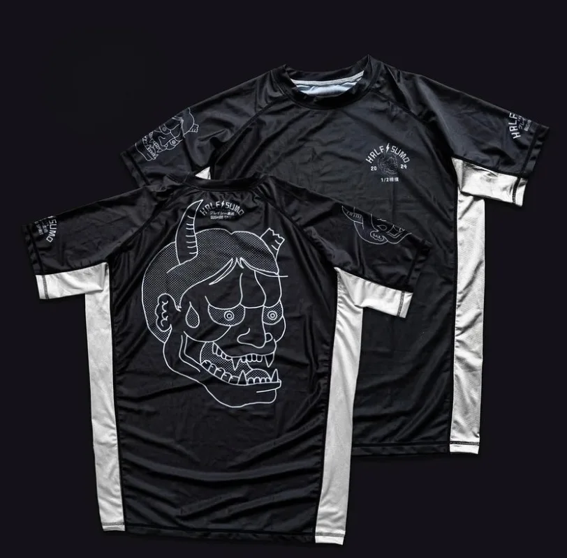 2026 New Men's BJJ/Grappling Compression T-Shirt – Breathable Fitness Gear Featuring Hannya Demon Mask Design Multiple Colors