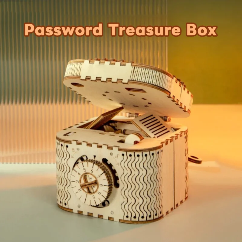 3D Wooden Puzzle Mechanical Treasure Box Model DIY Brain Teaser Projects for Adult Age 14+ Girl Birthday Gift Toys