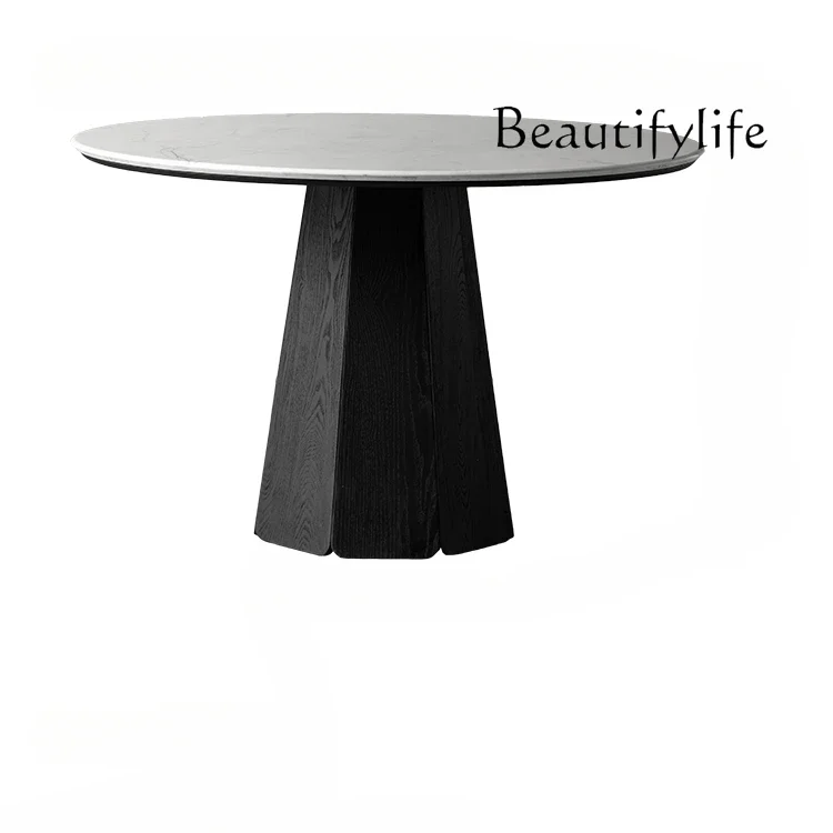 

Furniture Wabi Silent Wind Solid Wood Round Table Black Minimalist Ash Wood Round Dining Table and Chair Combination