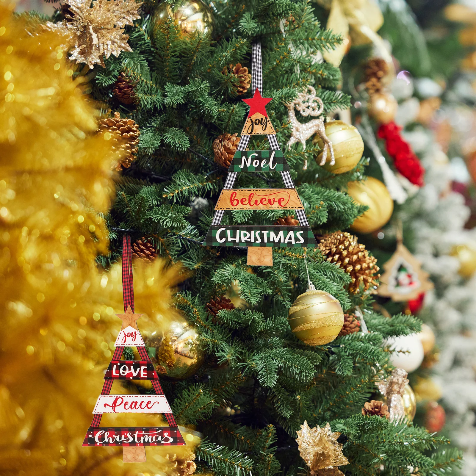 

4Pcs Wooden Christmas Ornaments - 7.86x5.11x0.31in Rustic Holiday Wall Hanging - Farmhouse Door Decor for Front Porch Entryway