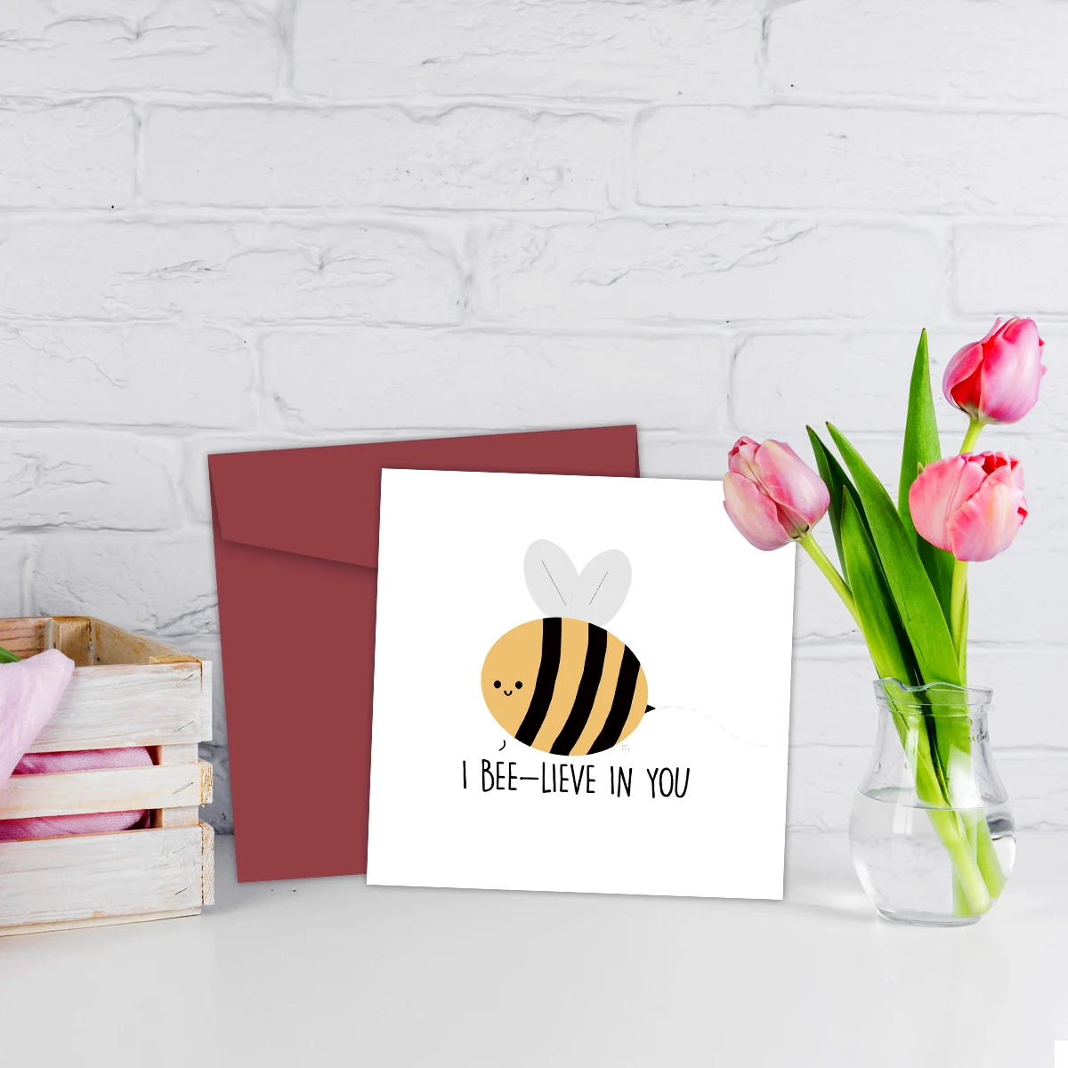 Funny Pun Bee Encouragement Card for Friends Good Luck for Exam New Job Card Bee-Lieve In You-Believe In You Card with Envelope