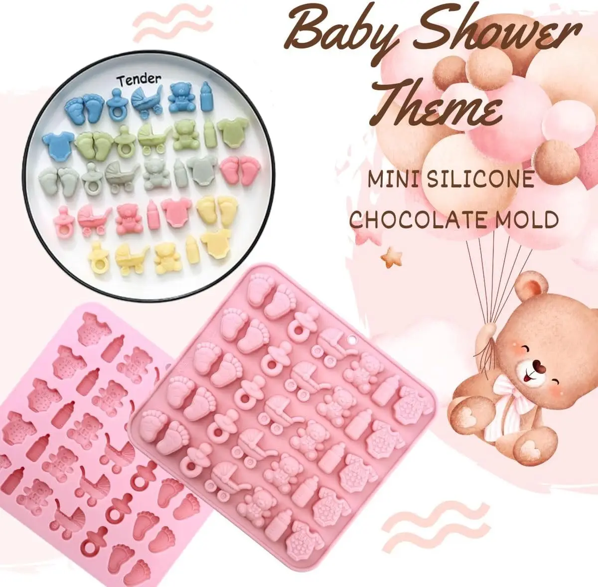 موضوع استحمام الطفل سيليكون قوالب الشوكولاته آثار أقدام مصاصة عربة الدب ثلاثية الأبعاد قوالب حلوى الشوكولاته أدوات تزيين الكعكة #3