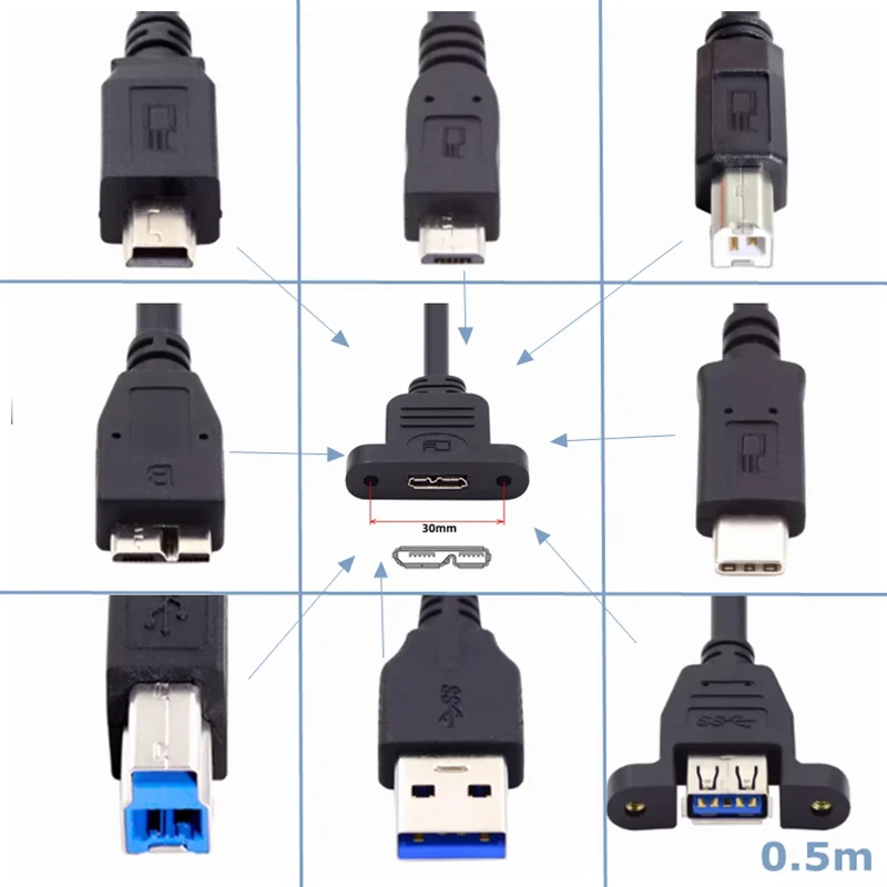 High Speed USB-C USB 3.0 2.0 B Micro Mini USB Type-C male female to Micro B 3.0 female Mobile Hard Drive Data Cable